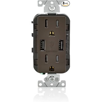 T5632 USB Charger/Tamper-Resistant Duplex Receptacle, 15-Amp, 8-Pack, Brown