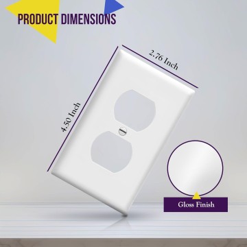 Duplex Receptacle Outlet Wall Plate, Gloss Finish, Size 1-Gang 4.50" x 2.76", Unbreakable Polycarbonate Thermoplastic, UL Listed, 8821-W-40PCS, White (40 Pack)