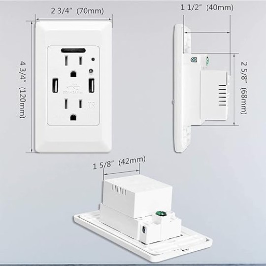 USB Outlet with Nightlight,15 Amp Electrical Outlet Guide Light,4.2A High Speed Duplex Receptacle Electrical AC Wall Sockets, Auto Nightlight Sensor and Wall Plates (White,10 Pack)