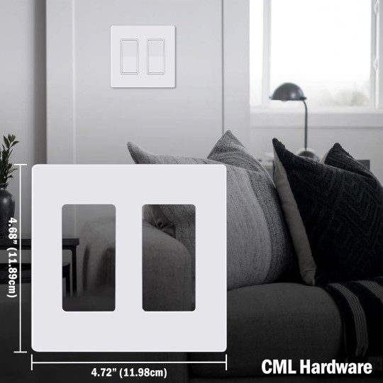 Screwless Decorator Wall Plate, 2 Gang Outlet Covers, 4 Pack Decorative Light Switch Plates, Hidden Screw Smooth Face, Standard Size 4.68”X 4.72”, Impact Resistant, White