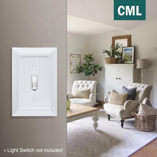 Classic Single Toggle Switch Wall Plate, 1-Gang Outlet Cover, 10 Pack, Standard Size 3.15”X 4.87”, Vintage Retro Wood Grain Design, Impact Resistant, White