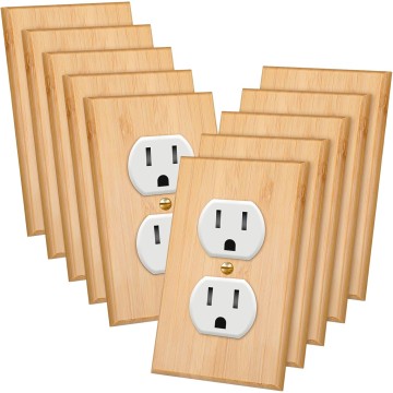 10 Pieces Solid Wood Light Switch Plate Outlet Covers 4.5 x 2.76 Inch Bamboo Wooden Decorative Wall Plate for Bedroom Kitchen Home (Double Hole Outlet)