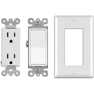 (50 Pack) Decorator Wall Light Switch and (50 Pack) CML 15 Amp Decorator Wall Receptacle Outlet, Wall Plates Included, White, UL Listed