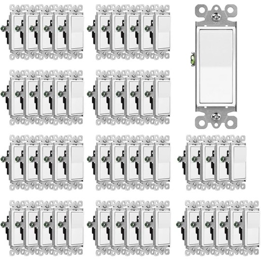 (50 Pack) Decorator Wall Light Switch and (50 Pack) CML 15 Amp Decorator Wall Receptacle Outlet, Wall Plates Included, White, UL Listed