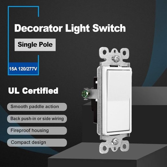 (50 Pack) Decorator Wall Light Switch and (50 Pack) CML 15 Amp Decorator Wall Receptacle Outlet, Wall Plates Included, White, UL Listed