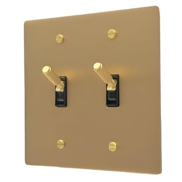 Metal Workz Hardware Gold Brass Cross Knurled Design Diamond Cut Pattern Solid Toggle Handle Light Metal Switch 15A Panel American Standard Fit (Toggle Switch 2-Gang)