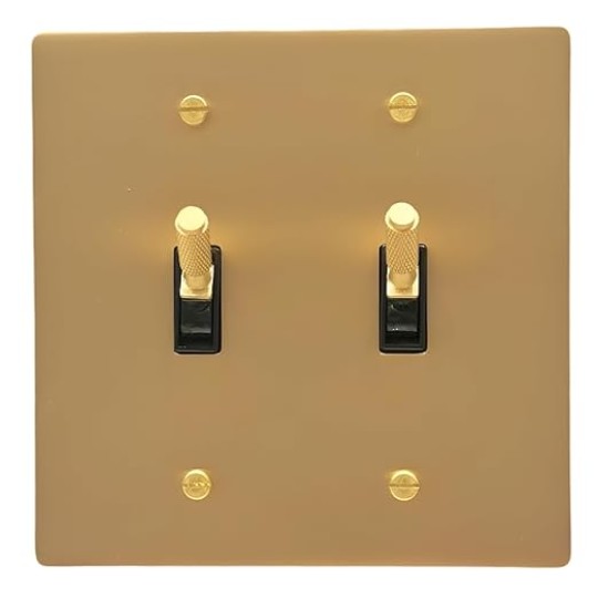 Metal Workz Hardware Gold Brass Cross Knurled Design Diamond Cut Pattern Solid Toggle Handle Light Metal Switch 15A Panel American Standard Fit (Toggle Switch 2-Gang)