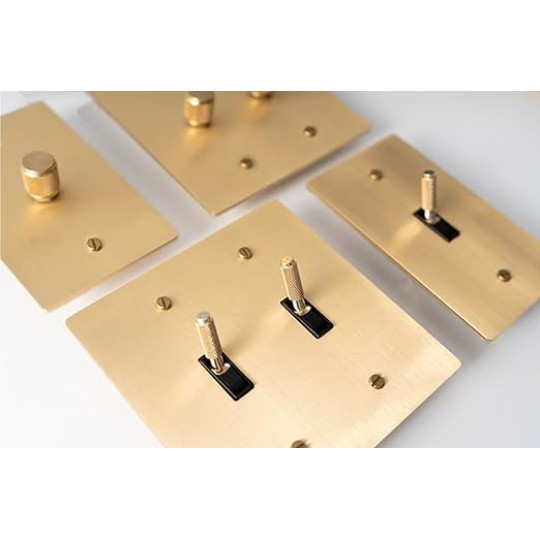 Metal Workz Hardware Gold Brass Cross Knurled Design Diamond Cut Pattern Solid Toggle Handle Light Metal Switch 15A Panel American Standard Fit (Toggle Switch 2-Gang)