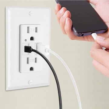 USB Fast Charger Wall Outlet with Type A and Type C USB Ports,29W USB Receptacle, 15Amp Dual Tamper Resistant Receptacle, Includes Wall Plate,UL Listed, White Power Outlet (15A, 10 Pack)
