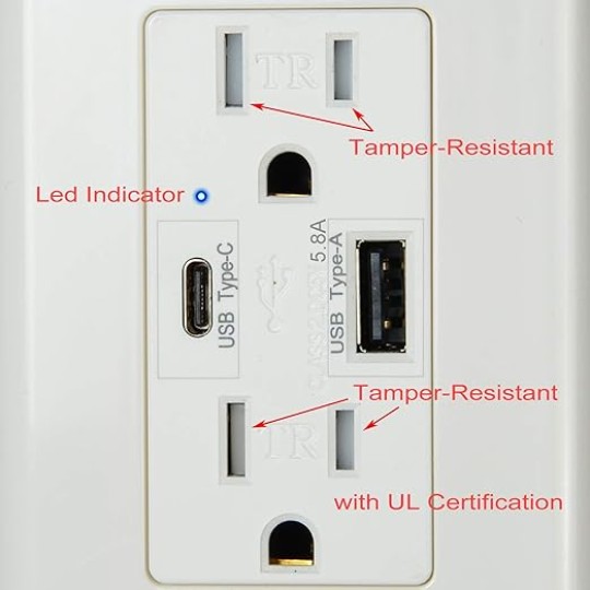 USB Fast Charger Wall Outlet with Type A and Type C USB Ports,29W USB Receptacle, 15Amp Dual Tamper Resistant Receptacle, Includes Wall Plate,UL Listed, White Power Outlet (15A, 10 Pack)
