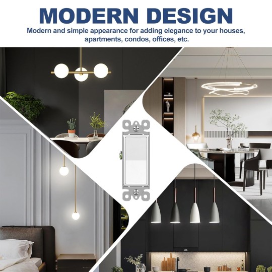 Matte White Decorator Wall Light Switch, Single Pole Rocker Paddle Switch, 15A 120/277V, 3-Year Warranty, UL Listed