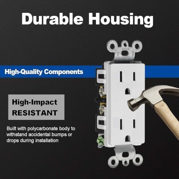 (100 Pack) 15 Amp Decorator Wall Receptacle, Standard Electrical Outlet with Wall Plates, 15A/125V, UL Listed