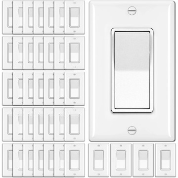 [40 Pack] 3-Way Decorator Wall Light Switch, 15A 120V/277V, On/Off Paddle Rocker Wall Switch, 3 Wire, UL Listed, White