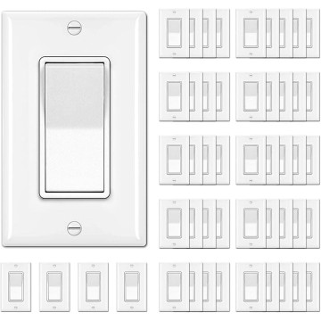 [50 Pack] Single Pole Decorator Wall Light Switch with Wallplate and [50 Pack]15 Amp Decorator Receptacle Outlet, UL Listed, White