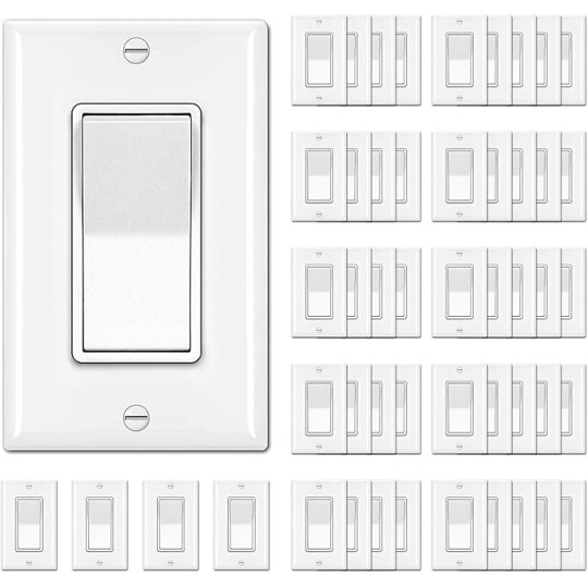 [50 Pack] Single Pole Decorator Wall Light Switch with Wallplate and [50 Pack]15 Amp Decorator Receptacle Outlet, UL Listed, White