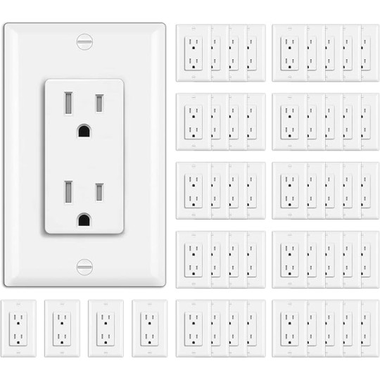 [50 Pack] Single Pole Decorator Wall Light Switch with Wallplate and [50 Pack]15 Amp Decorator Receptacle Outlet, UL Listed, White