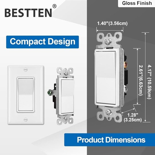 [50 Pack] Single Pole Decorator Wall Light Switch with Wallplate and [50 Pack]15 Amp Decorator Receptacle Outlet, UL Listed, White