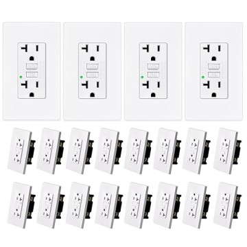 20pk Outlet 20A GFCI No-Tamper Resistant Outlet 125V, UL Listed, LED Indicator Button Test Receptacle, Ground Fault Circuit Interrupter, Home Safety Socket, Electrical Outlet with Wall Plates Screws