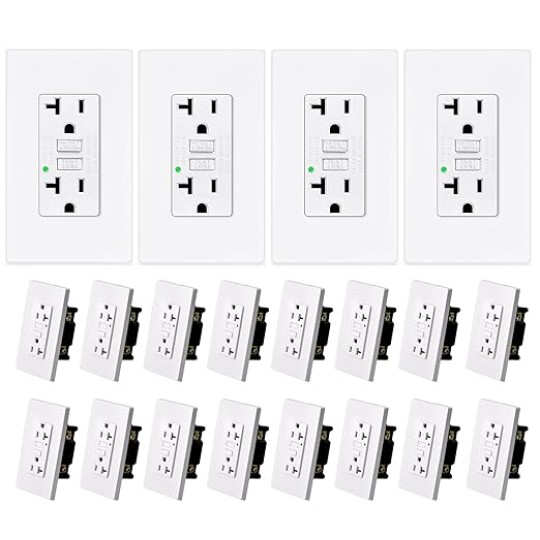 20pk Outlet 20A GFCI No-Tamper Resistant Outlet 125V, UL Listed, LED Indicator Button Test Receptacle, Ground Fault Circuit Interrupter, Home Safety Socket, Electrical Outlet with Wall Plates Screws