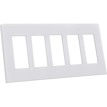 Decorator Screwless Wall Plate, 5-Gang Light Switch Covers, Decor Outlet Cover Plate, Standard Size 4.68”X 10.18”, Impact Resistant, White