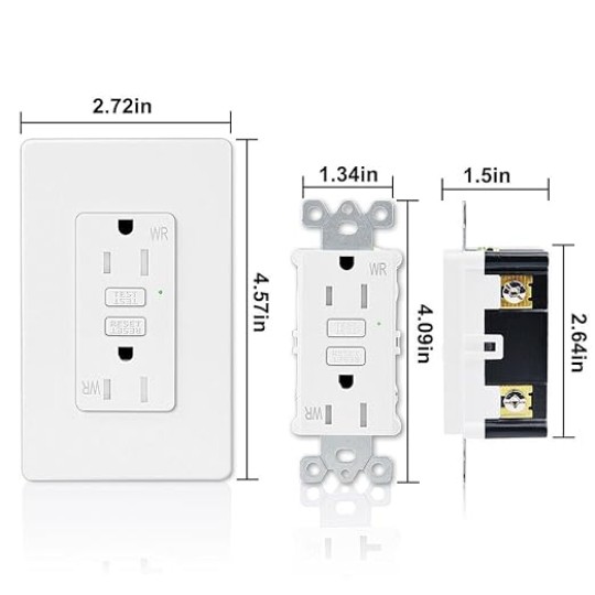GFCI Outlet 15amp White Slim GFI Electrical Outlet Weather Resistant GFI Thinner Design Outlet GFCI Receptacle 15 amp Ground Fault Circuit Interrupter w/Wall Plate &amp; Screw, UL Listed, 20 Pack