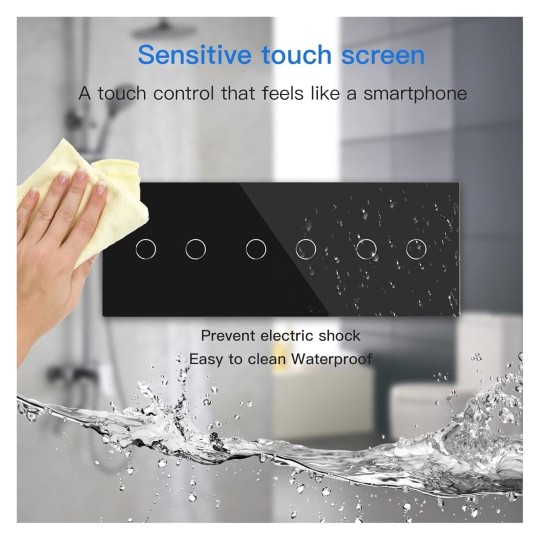 Smart Switch Touch Light Switch Sensor Wall Switch 6Gang 1Way 300W/Gang Crystal Glass Touch Switch Waterproof No Neutral (Color : White Size : 1 Way)