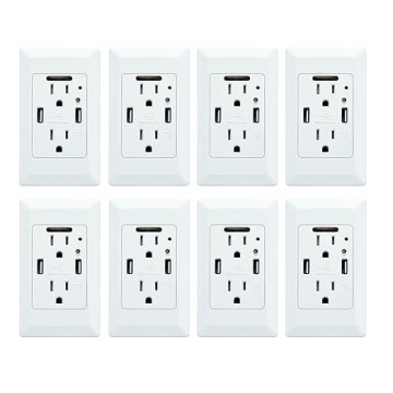 USB Outlet with Night Light,Dusk Dawn Sensor,4.2A High Speed Duplex Receptacle Electrical AC Wall Outlets,with Wall Plates，White,10 Pack