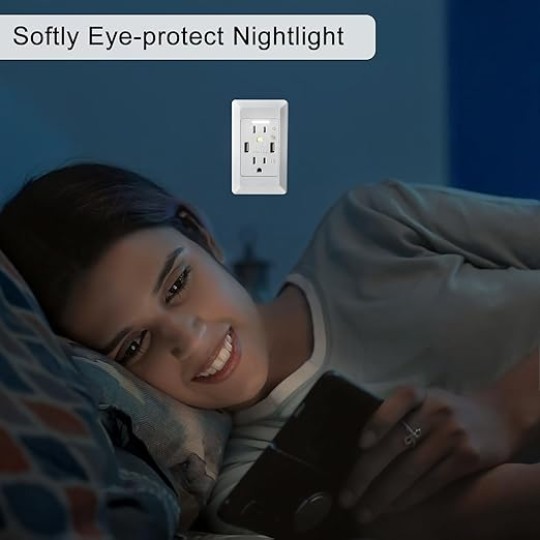 USB Outlet with Night Light,Dusk Dawn Sensor,4.2A High Speed Duplex Receptacle Electrical AC Wall Outlets,with Wall Plates，White,10 Pack