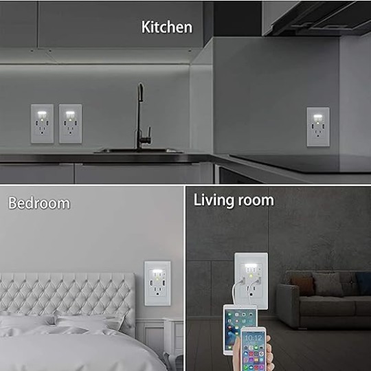 USB Outlet with Night Light,Dusk Dawn Sensor,4.2A High Speed Duplex Receptacle Electrical AC Wall Outlets,with Wall Plates，White,10 Pack
