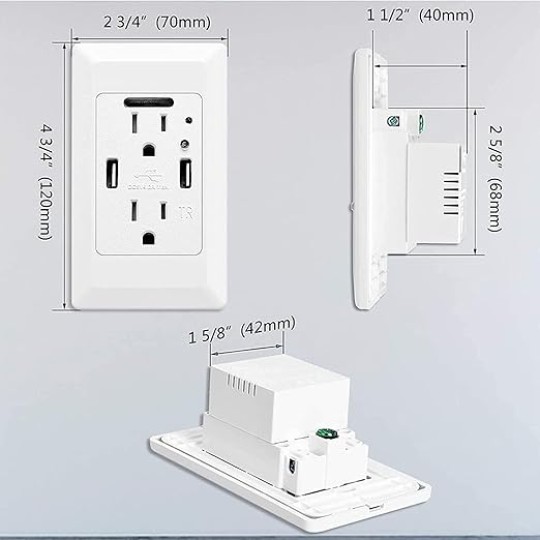 USB Outlet with Night Light,Dusk Dawn Sensor,4.2A High Speed Duplex Receptacle Electrical AC Wall Outlets,with Wall Plates，White,10 Pack
